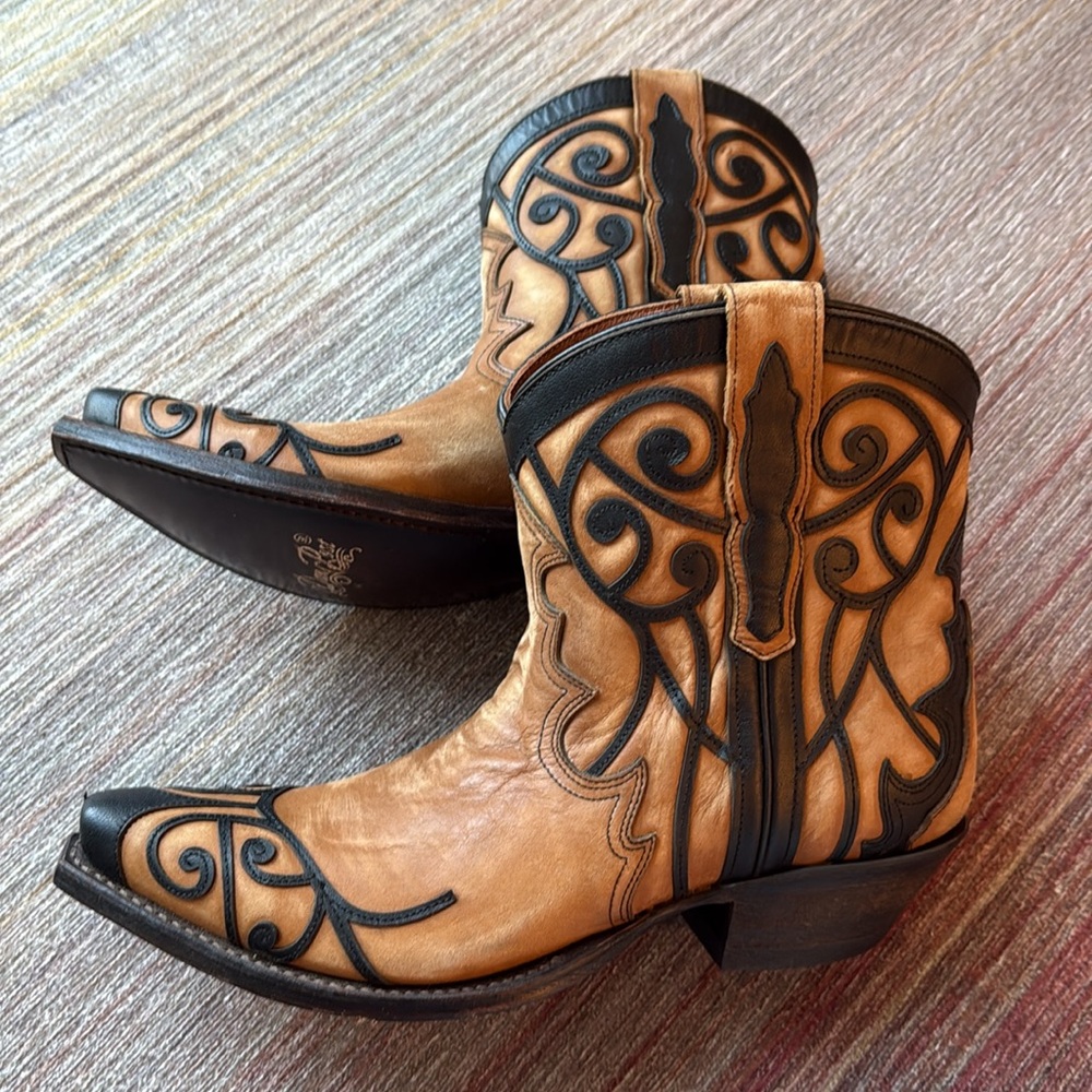 Dan Post Tan and Black Heeled Boots reposting .
